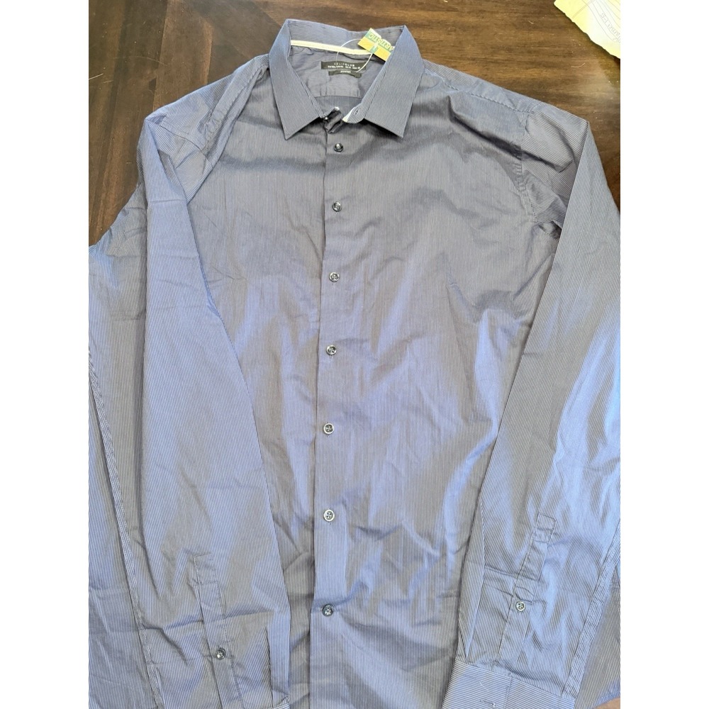 Celio Club Men's XXL button-Down Dress Shirt Stretch 18 Inch Navy